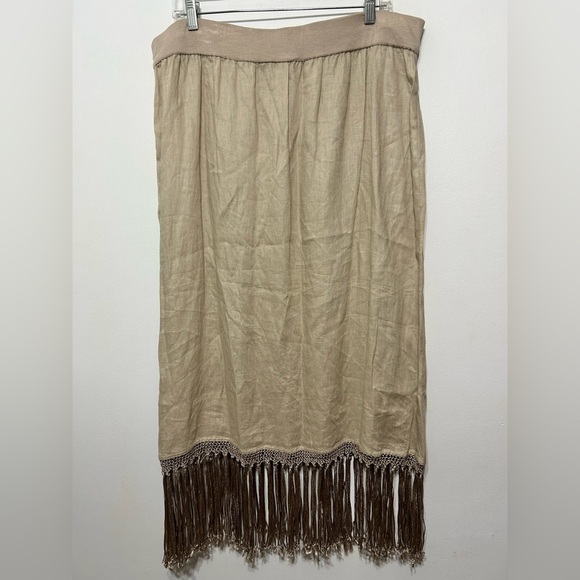 New! Chicos Linen Francesca Fringe Boho Maxi Skirt - Picture 3 of 10
